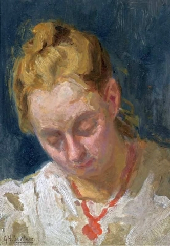 Portrett av en jente med et rødt halskjede