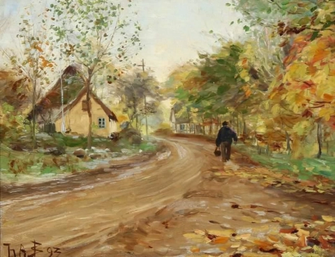 A Man Walking Along A Country Road 1893