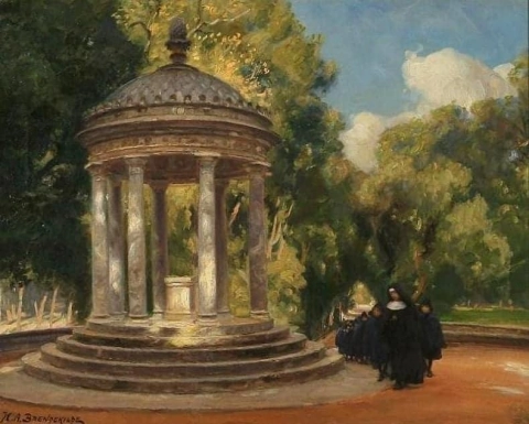 A Nun With Her Students In The Borghese Park In Rome 1922