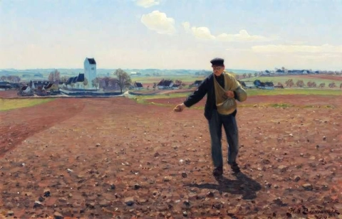 A Sower Of The Field On A Sunny Spring Day At Brendekilde Church 1914