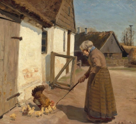 A Summer Day Outside A House With An Old Woman