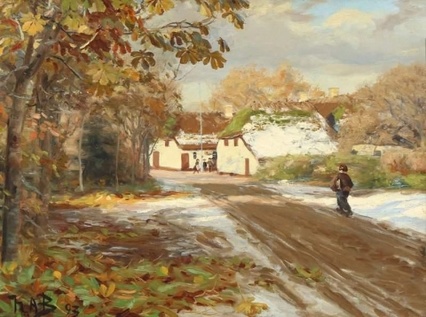 Eine Dorfstraße im Winter 1893