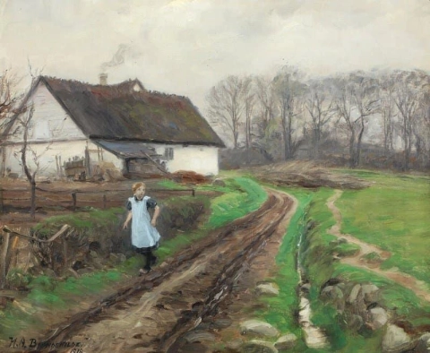 Scene With A Little Girl By A Cottage 1918