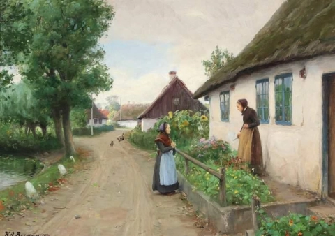 Scenery With Two Women In Front Of A House Ca. 1932