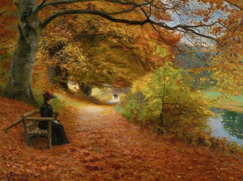 Bewaldeter Weg im Herbst 1902