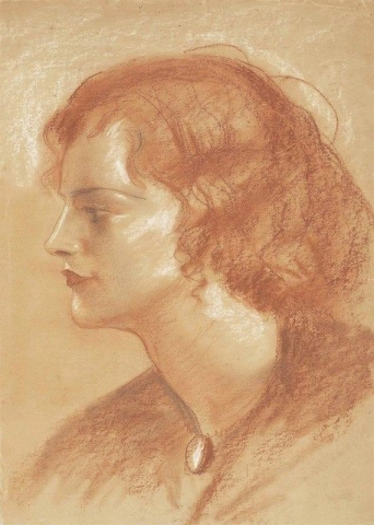 Porträtt Huvudstudie Antagligen Marguerite Folin i profil till vänster