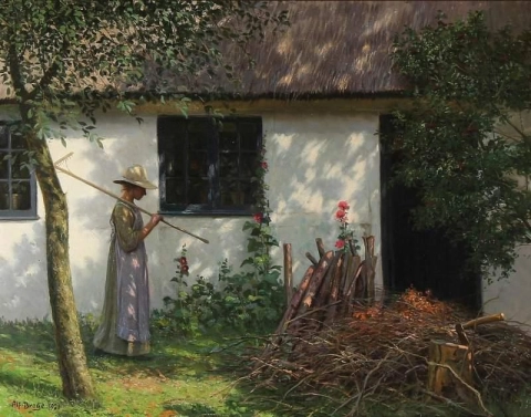 A Girl In Front Of A White Cottage 1921