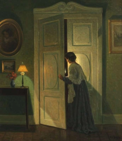 Doorway With Back Turned Woman In The Light Of A Candle