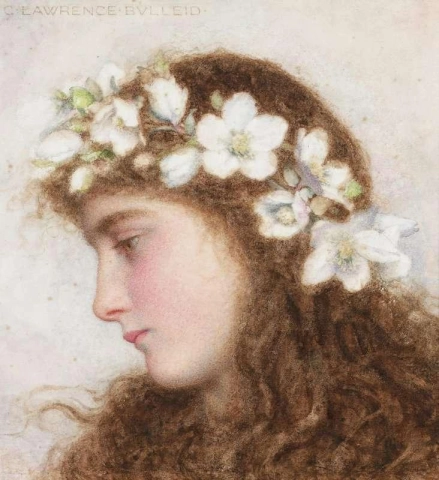 Een meisje dat een slinger van wilde rozen draagt