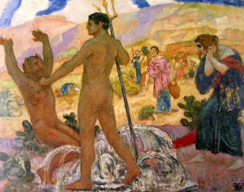 Amymone räddad av Poseidon ca 1926