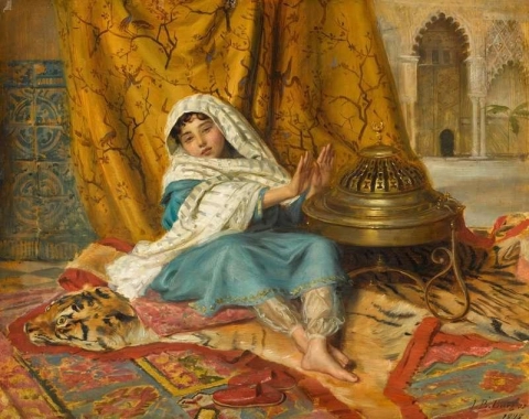 I Alhambra värmer hennes händer 1875