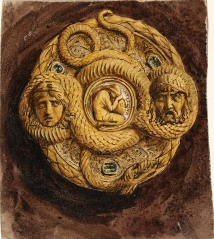 Design do broche de fíbula de ouro apresentado a Helen Faucit