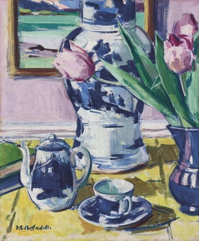 Stilleben med tulipaner og Iona 1925-29