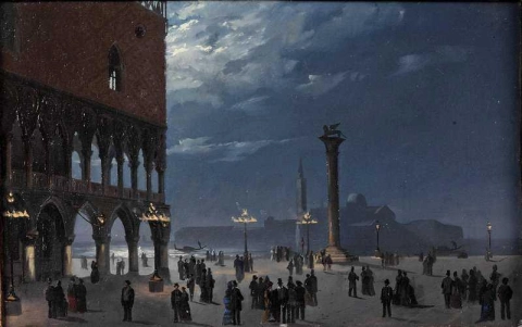 Una vista de la Piazzetta a la luz de la luna en Venecia