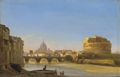 Een zicht op de Tiber met het Castello San Angelo en St. Peter S