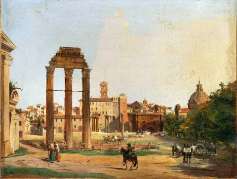 로마 1843년 카스토르와 폴룩스 신전이 있는 로마 포럼의 풍경