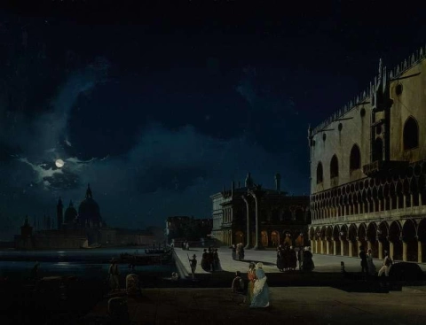 Venedig Utsikt över Molo som ser västerut mot La Salute 1850