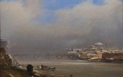 Utsikt över Turin under snön Gran Madre Di Dio-kyrkan 1850