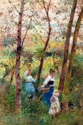 Gathering Berries In A Wood