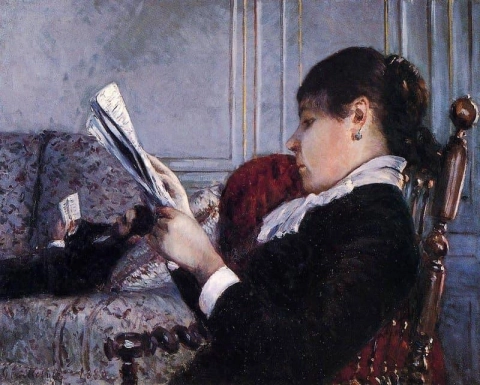 Interieur lezende vrouw 1880