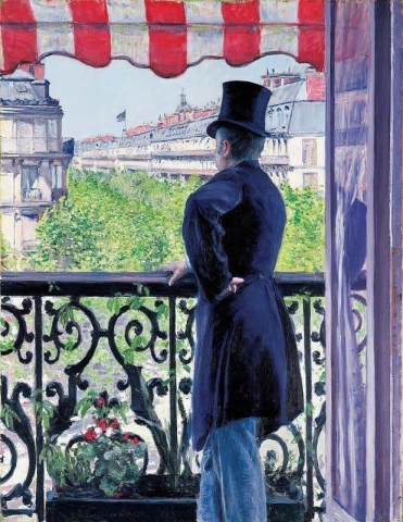 De man op het balkon Boulevard Haussmann 1880