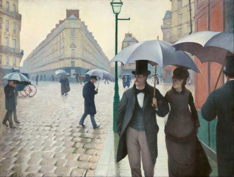 Giorno di pioggia sulla strada di Parigi 1877