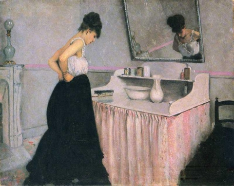 Vrouw aan een kaptafel, ca. 1873