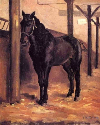 Yerres Dark Bay Horse no estábulo, cerca de 1871-78