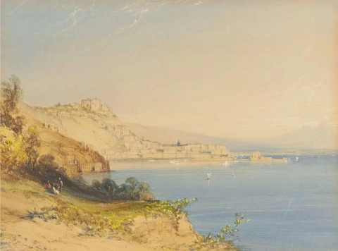 Napolibukta Italia med Vesuv bak 1841