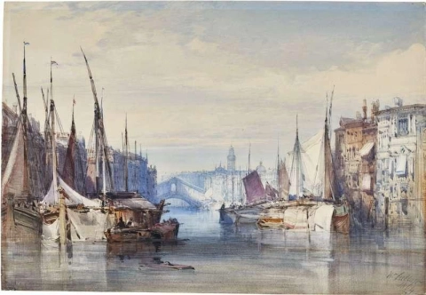 Het Canal Grande kijkt vanuit het zuiden naar de Rialtobrug, 1869