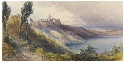 Albanon järvi ja Gandolfon linna Italia 1880