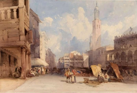 マーケット広場とパラッツォ リージョン パドヴァ イタリア 1840