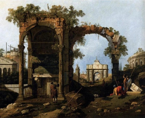 Capriccio met klassieke ruïnes en gebouwen