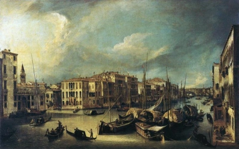 Grand Canal looking northeast from the corner of Palazzo Spinelli to the Rialto Bridge