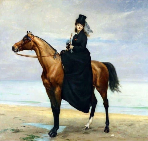 身着亚马逊服装的克鲁瓦塞特女士 (Mlle. Croizette) 1873 年在海边