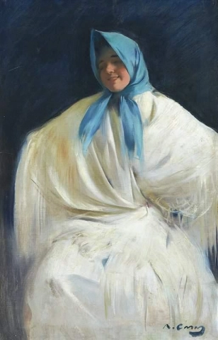 Chica con una bufanda azul