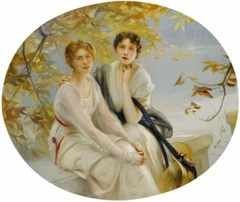 retrato, de, dos mujeres jóvenes