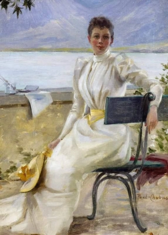 Nuori nainen Lac D Annecyn edessä