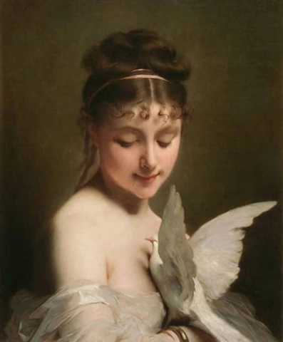 mujer joven, con, un, paloma