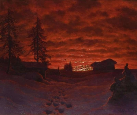 Закат над снежным пейзажем 1923
