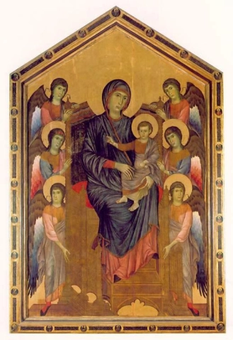 Cimabue Neitsyt ja lapsi valtaistuimella ja enkelien ympäröimänä