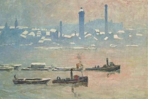 雪下的泰晤士河，约 1916 年