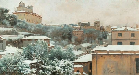 Utsikt over Pincio i Roma med Villa Medici og Trinata Dei Monti 1887