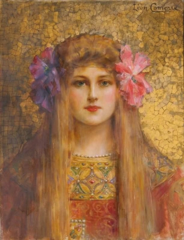 Retrato de mujer con turbante de flores