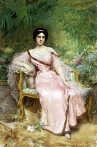 温室に座っているスザンヌ・フデロ・ニー・アルマンドの肖像画