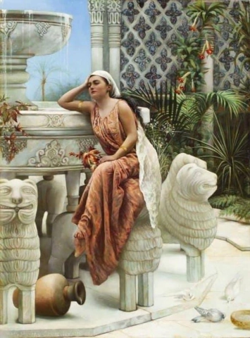 Mujer oriental en la fuente