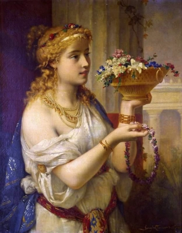 Ung flicka med blommor 1871