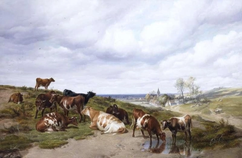 الماشية تستريح على أحد التلال 1872