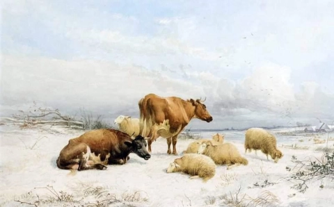 Winter - Sheep And Cattle 1863