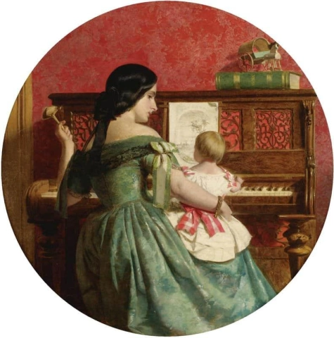 La primera lección de piano hacia 1860